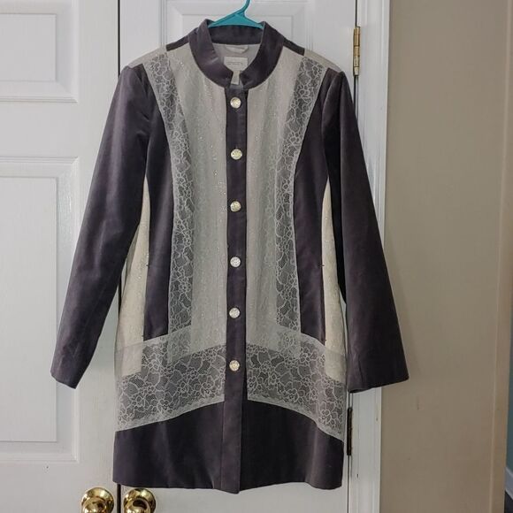 Chico’s Silver Treasure Artisan velvet lace  Duster Jacket Sz 1 Medium - Picture 1 of 9